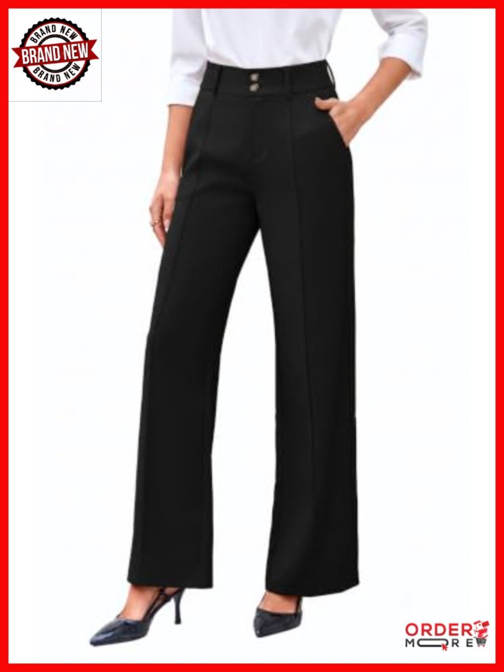Straight Leg Work Pants Stretchy High Waisted Tummy Control Dress Pants